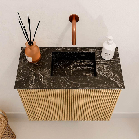 Mondiaz JOYA-DLUX 50cm toiletmeubel - kleur Oak - Wastafel FAYE positie Rechts Zonder kraangat kleur Lava. SW1422017