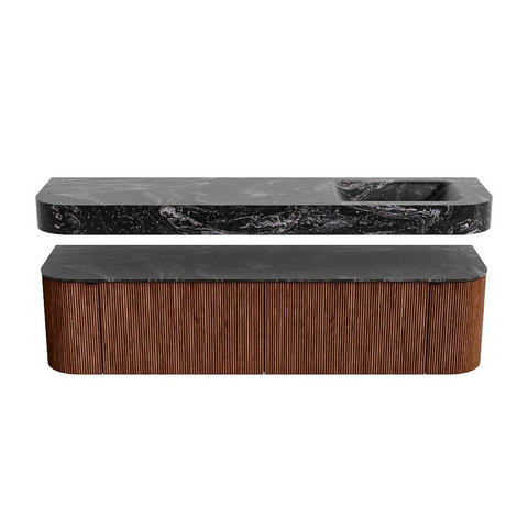 MONDIAZ THOR-DLUX 180cm meuble de salle de bains arrondi gauche + droite couleur Ruby avec 2 tiroirs et 2 portes. Vasque suspendue CLOUD Droite sans trou de robinet couleur Lava. SW1466061