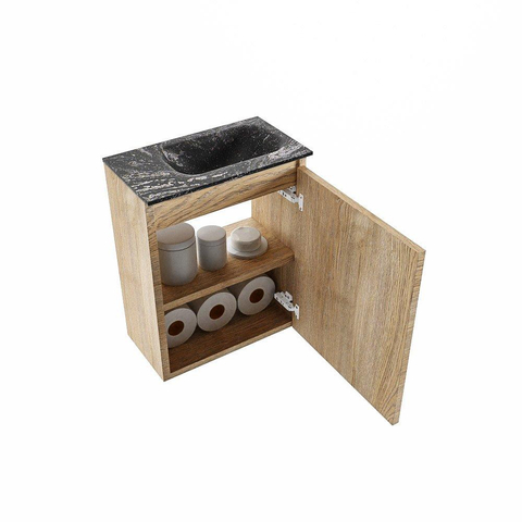 MONDIAZ TURE-DLUX Meuble de toilettes 40 cm Washed Oak. Lavabo EDEN Lava position à droite. Sans trou de robinet. SW1104077