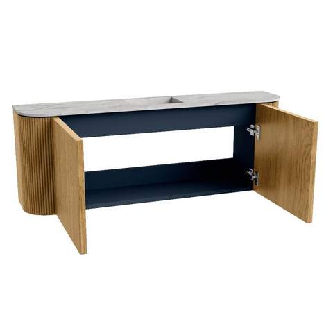 Mondiaz JOYA-DLUX 113.2cm meuble de salle de bains - arrondi gauche et droite couleur Chêne - Vasque FAYE position Milieu Sans trou de robinet couleur Glace. SW1422000