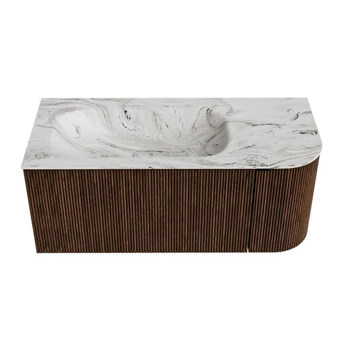 MONDIAZ KURVE-DLUX meuble de salle de bains 105cm avec module 25 R couleur Walnut avec 1 tiroir et 1 porte. Vasque BIG SMALL gauche sans trou de robinet couleur Glace. SW1138015