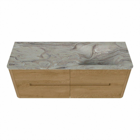 Mondiaz CIRO-DLUX Ensemble de meubles de salle de bains - 130x45x50cm - Vasque solid surface Glace - 1 bassin à droite - 1 trou de robinet - 4 tiroirs - Chêne SW1530829