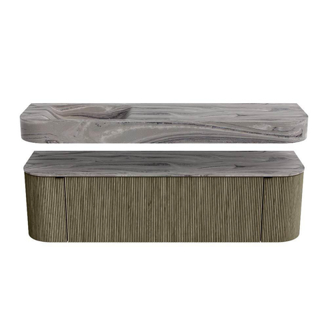 MONDIAZ THOR-DLUX 160cm meuble de salle de bains arrondi gauche + droite couleur Shadow avec 1 tiroir et 2 portes. Vasque suspendue CLOUD Gauche 1 trou de robinet couleur Sombra. SW1467685