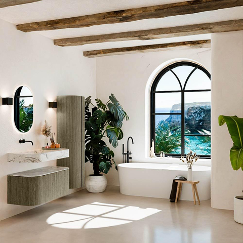 MONDIAZ THOR-DLUX 100cm meuble de salle de bains arrondi gauche + droite couleur Shadow avec 1 tiroir et 2 portes. Vasque suspendue CLOUD gauche sans trou de robinet couleur Glace. SW1467442