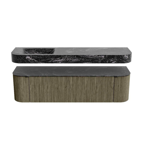 MONDIAZ THOR-DLUX Meuble de salle de bains 170cm arrondi gauche + droite couleur Shadow avec 1 tiroir et 2 portes. Vasque suspendue CLOUD Gauche 1 trou de robinet couleur Lava. SW1465522