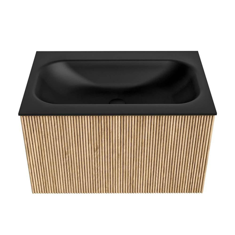MONDIAZ KURVE Meuble de salle de bains 70 cm couleur Oak avec 1 tiroir. Lavabo BIG SMALL central sans trou de robinet Urban. SW1138360
