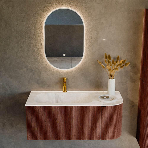 Mondiaz KURVE-DLUX Ensemble de meubles de salle de bains - 105x46x40cm - 1 tiroir - 1 porte - lavabo solid surface - gauche - 1 trou de robinet - Ruby SW1415628