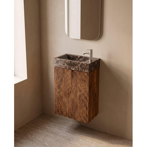 Saniclass Holz Atelier Ensemble meuble WC - 40x60.5cm - 1 porte - lave-mains dark emporador - trou de robinet à droite - walnut pure SW1577758