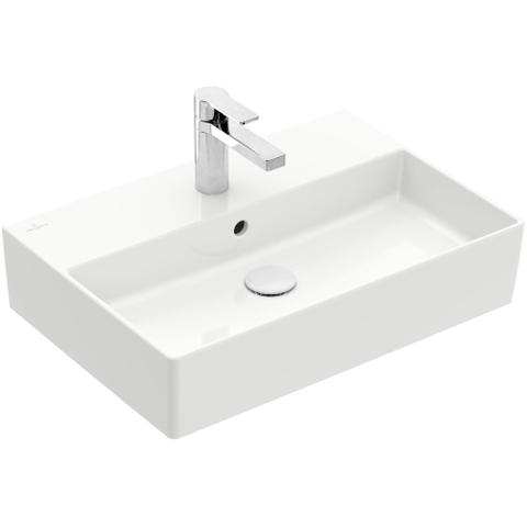 Villeroy & Boch memento 2.0 wastafel - 600x420mm - 1 kraangat - met overloop CeramicPlus - White Alpine (glans wit) SW336056