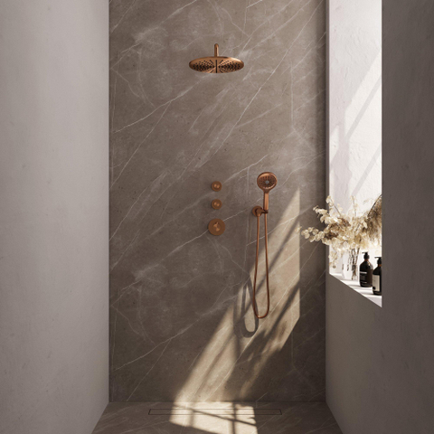 Brauer Copper Edition Ensemble de douche pluie encastré - douche principale 30cm - bras mural - avec partie encastrable - corps lisse - douchette ronde 1 fonction - PVD - cuivre brossé SW538389
