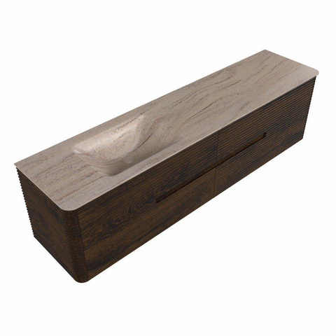 Mondiaz CIRO-DLUX Badkamermeubelset - 190x45x50cm - Solid surface wastafel Saba - 1 wasbak Links - 1 kraangat - 4 lades - Walnut SW1530790