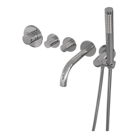 BRAUER Stripe Mitigeur thermostatique de baignoire - SET 01 - encastré - bec - douchette à main sur barre - flexible de douche - coude mural - chrome SW1434730