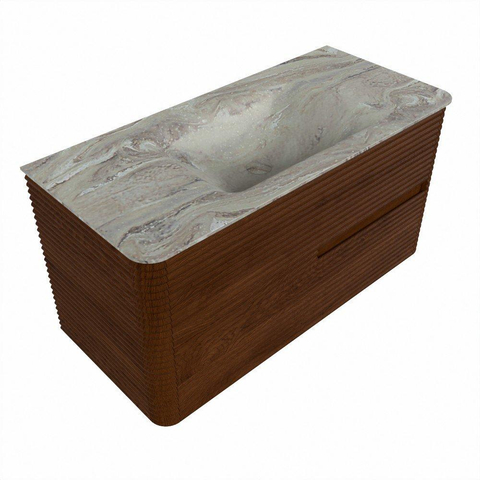 Mondiaz CIRO-DLUX Meuble de salle de bains - 100x45x50cm - Plan vasque solid surface Glace - 1 vasque centrale - sans trous de robinetterie - 2 tiroirs - Ruby SW1533793