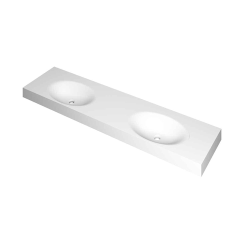 Ink Smooth wastafel - 180x45x9cm - dubbele wasbak - 2 kraangaten - mat wit SW798326