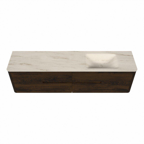 Mondiaz CIRO-DLUX Ensemble de meubles de salle de bains - 190x45x50cm - Plan vasque Solid surface Meli - 1 vasque à droite - sans trous de robinetterie - 4 tiroirs - Noyer SW1530564