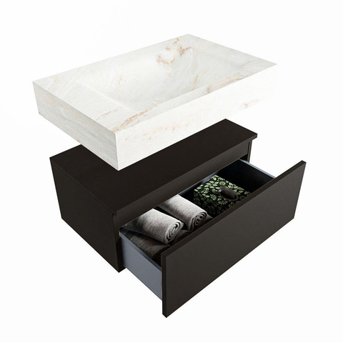 Mondiaz ALAN-DLUX Ensemble de meuble - 70cm - meuble Urban mat - 1 tiroir - Lavabo Cloud Frappe suspendu - vasque Centre - 0 trous de robinet SW805374