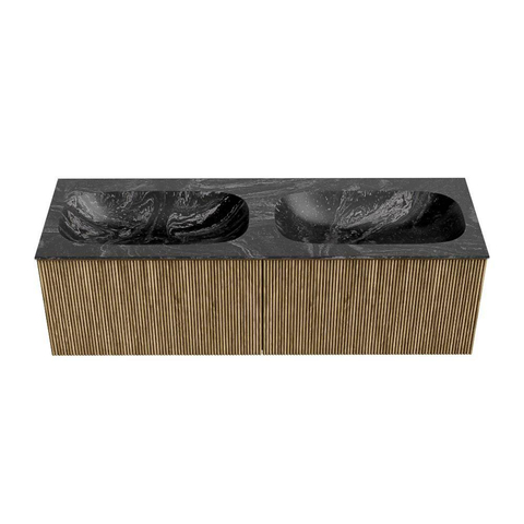 Mondiaz KURVE-DLUX Badkamermeubelset - 140x46x40cm - 2 lade - wastafel solid surface - dubbel - 2 kraangaten - Dusk SW1415560