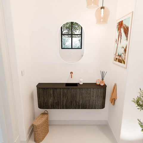 Mondiaz JOYA 123.2cm toiletmeubel - ronding links en rechts kleur Shadow - Wastafel FAYE positie Midden Zonder kraangat kleur Urban. SW1421547