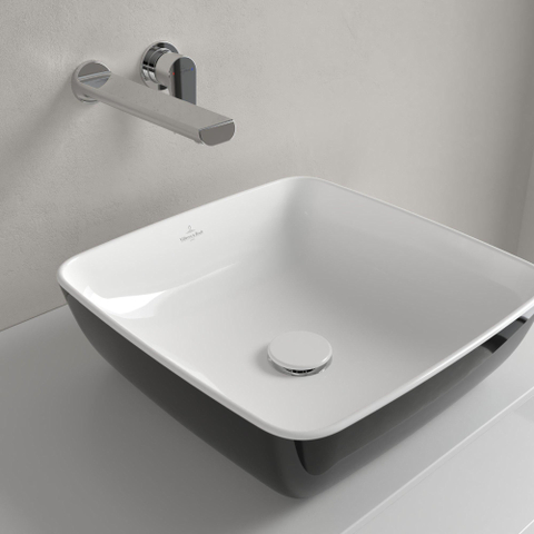 Villeroy & Boch Artis opzetwastafel vierkant - 41x41x12.5cm - zonder kraangat - zonder overloop - Coal Black (glans zwart) SW68862