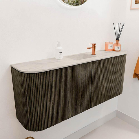 Mondiaz JOYA-DLUX 103.2cm toiletmeubel - ronding links en rechts kleur Shadow - Wastafel FAYE positie Midden 1 kraangat kleur Ostra. SW1423056