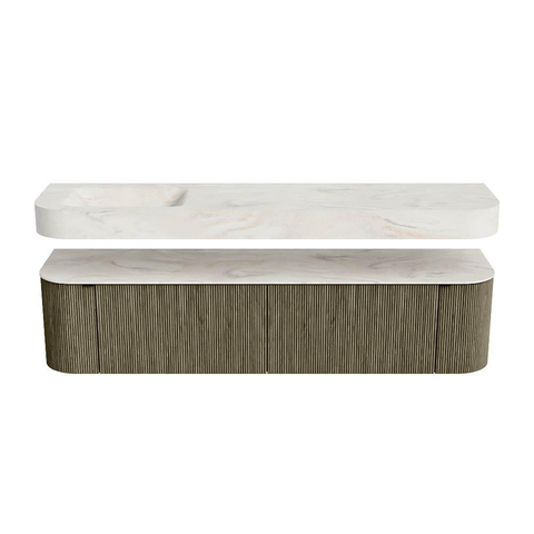 MONDIAZ THOR-DLUX Meuble de salle de bains - 190cm - arrondi gauche + droite - couleur Shadow - 2 tiroirs - 2 portes - Vasque suspendue CLOUD Gauche sans trou de robinet - couleur Ostra SW1466569