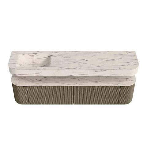 MONDIAZ THOR-DLUX 190cm meuble de salle de bains arrondi gauche + droite couleur Shadow avec 2 tiroirs et 2 portes. Vasque suspendue CLOUD Gauche 1 trou de robinet couleur Nata. SW1466794