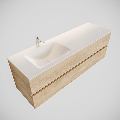 MONDIAZ VICA Ensemble de meuble salle de bain - 150cm - 2 tiroirs - lavabo Cloud gauche - 1 trou de robinet - solid surface chêne blanchi SW409973