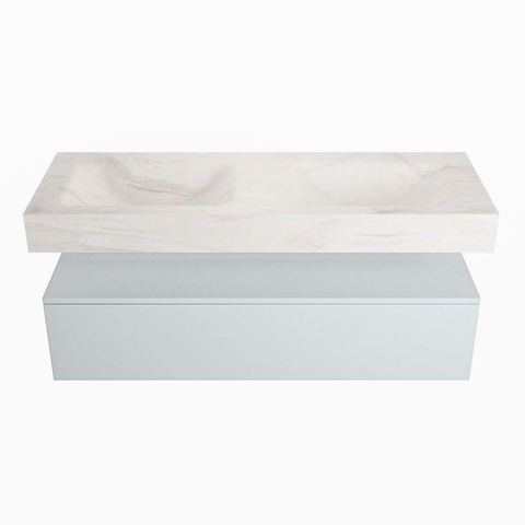 Mondiaz ALAN-DLUX Ensemble de meuble - 130cm - meuble - Clay mat - 1 tiroir - Lavabo Cloud Ostra suspendu - vasque gauche et droite - 0 trous de robinet - Beige SW807794