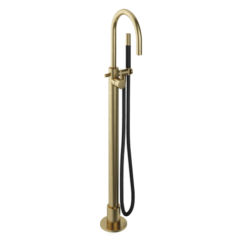 Hotbath Cobber Badmengkraan vloermontage - staande badkraan cb077bb compleet - geborsteld messing goud SW157886