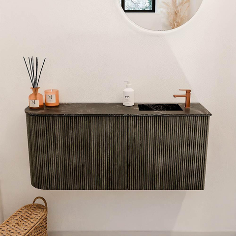 Mondiaz JOYA-DLUX 91.6cm toiletmeubel - ronding links kleur Shadow - Wastafel FAYE positie Rechts 1 kraangat kleur Lava. SW1422867
