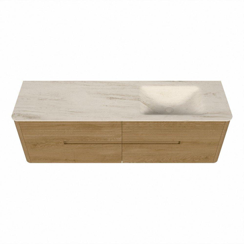 Mondiaz CIRO-DLUX Meuble de salle de bains - 160x45x50cm - Plan vasque solid surface Meli - 1 vasque à droite - 1 trou de robinet - 4 tiroirs - Chêne SW1531397