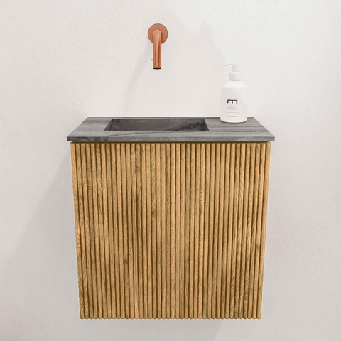 Mondiaz JOYA-DLUX 40cm toiletmeubel - kleur Oak - Wastafel FAYE positie Links Zonder kraangat kleur Sombra. SW1424258