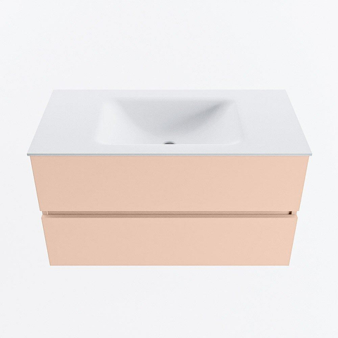 MONDIAZ VICA Ensemble meuble de salle de bains - 90cm - meuble bas rosee- 2 tiroirs - lavabo cloud central - sans trous de robinet - version haute 60cm - talc SW1083282