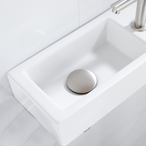 QeramiQ Fuente pack lave-mains – 37,5 x 18,5 x 9 cm – céramique blanc mat – perçage à droite – robinet inox brossé SW1232746
