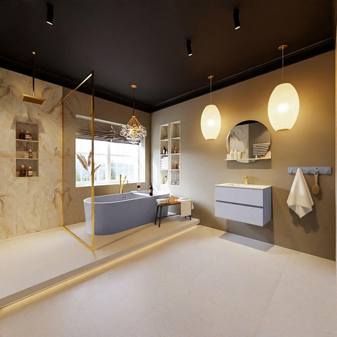 MONDIAZ VICA-DLUX Ensemble meuble de salle de bains - 70cm - meuble sous-vasque cale - 2 tiroirs - lavabo encastré cloud central - 1 trou de robinet - version haute 60cm - frape SW1088996