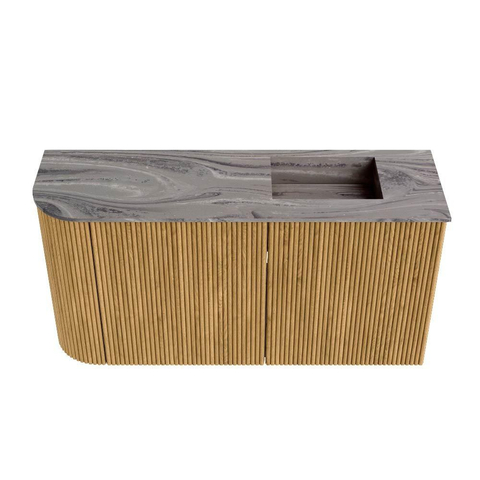 Mondiaz JOYA-DLUX 81.6cm toiletmeubel - ronding links kleur Oak - Wastafel FAYE positie Rechts Zonder kraangat kleur Sombra. SW1424282