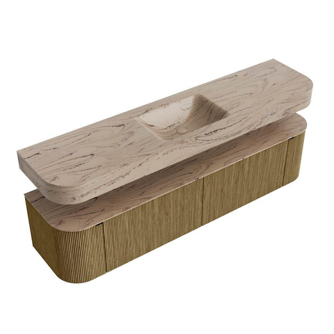 MONDIAZ THOR-DLUX Meuble de salle de bains 190cm arrondi gauche + droite couleur Dusk avec 2 tiroirs et 2 portes. Vasque suspendue CLOUD Milieu sans trou de robinet couleur Arena. SW1466590