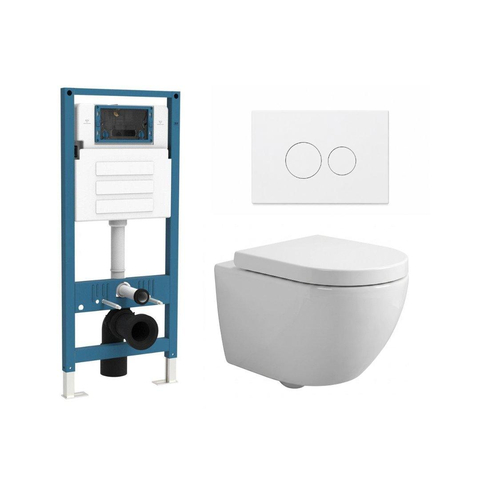 QeramiQ Dely Swirl Compact Ensemble WC - réservoir encastré QeramiQ flush - abattant 25 mm - plaque de commande en plastique blanc brillant - boutons ronds - blanc brillant SW1590530
