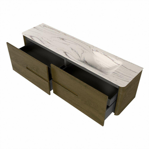 Mondiaz CIRO-DLUX Ensemble de meubles de salle de bains - 180x45x50cm - Plan-vasque en solid surface Nata - 1 vasque à droite - sans trous de robinet - 4 tiroirs - Dusk SW1533244