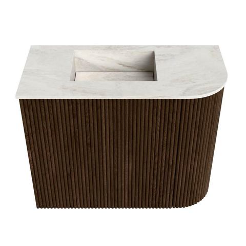 Mondiaz JOYA-DLUX 51.6cm toiletmeubel - ronding rechts kleur Walnut - Wastafel FAYE positie Links Zonder kraangat kleur Ostra. SW1422601