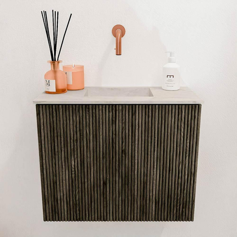 Mondiaz JOYA-DLUX Meuble de salle de bains 50cm - couleur Shadow - Vasque FAYE position Milieu Sans trou de robinet couleur Ostra. SW1422982