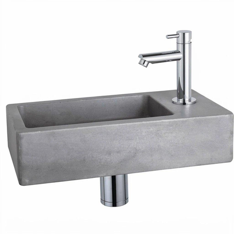 Fortifura Fuente fonteinset - 40x22x8cm - kraangat rechts - met kraan chroom - beton (grijs) SW1111523