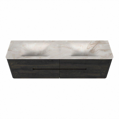 Mondiaz CIRO-DLUX Badkamermeubelset - 170x45x50cm - Solid surface wastafel Frappe - 2 wasbak Dubbel - zonder kraangaten - 4 lades - Shadow SW1532174