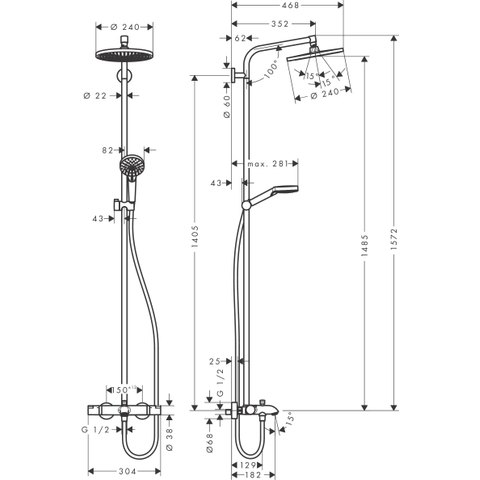 Hansgrohe Crometta s 240 - 1jet - showerpipe - met bad - thermostaat - hoogglans chroom SW73211