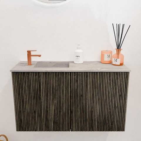 Mondiaz JOYA-DLUX 70cm meuble de salle de bains - couleur Shadow - Vasque FAYE position Gauche 1 trou de robinet couleur Glace. SW1422746