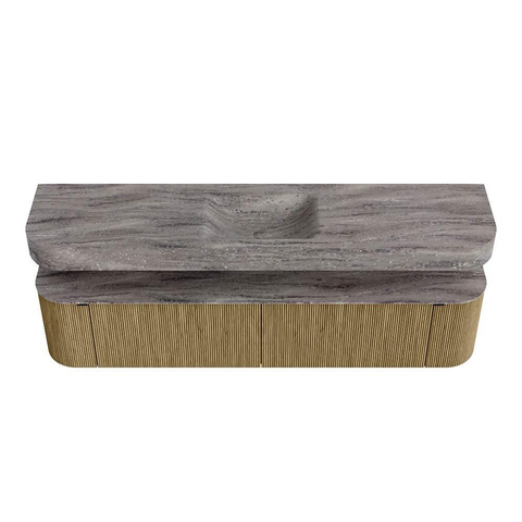 MONDIAZ THOR-DLUX 200cm meuble de salle de bains arrondi gauche + droite couleur Dusk avec 2 tiroirs et 2 portes. Vasque suspendue CLOUD Milieu sans trou de robinet couleur Oza. SW1467190