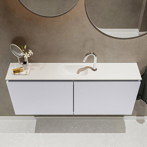 MONDIAZ TURE Toiletmeubel 120x23x50cm met 1 kraangaten 2 deuren cale mat Wastafel Eden midden Solid Surface Wit SW475140