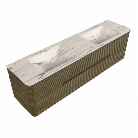 Mondiaz CIRO-DLUX Badkamermeubelset - 180x45x50cm - Solid surface wastafel Nata - 2 wasbak Dubbel - zonder kraangaten - 4 lades - Dusk SW1533268