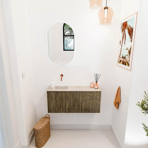 Mondiaz JOYA-DLUX 90cm toiletmeubel - kleur Dusk - Wastafel FAYE positie Links Zonder kraangat kleur Frappe. SW1423069