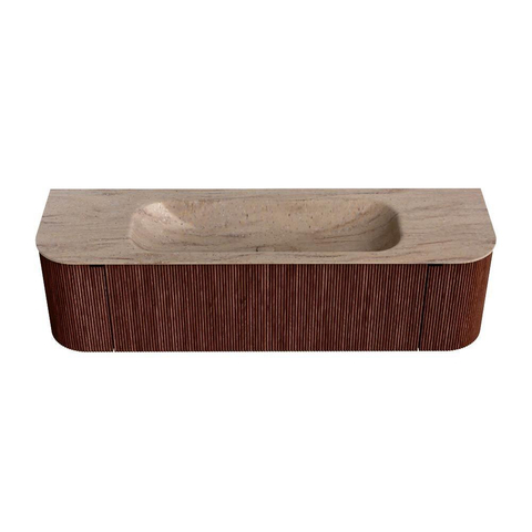 MONDIAZ KURVE-DLUX Meuble de salle de bains 160cm arrondi à gauche + à droite couleur Ruby avec 1 tiroir et 2 portes. Lavabo BIG MEDIUM central 1 trou de robinet Saba. SW1433474